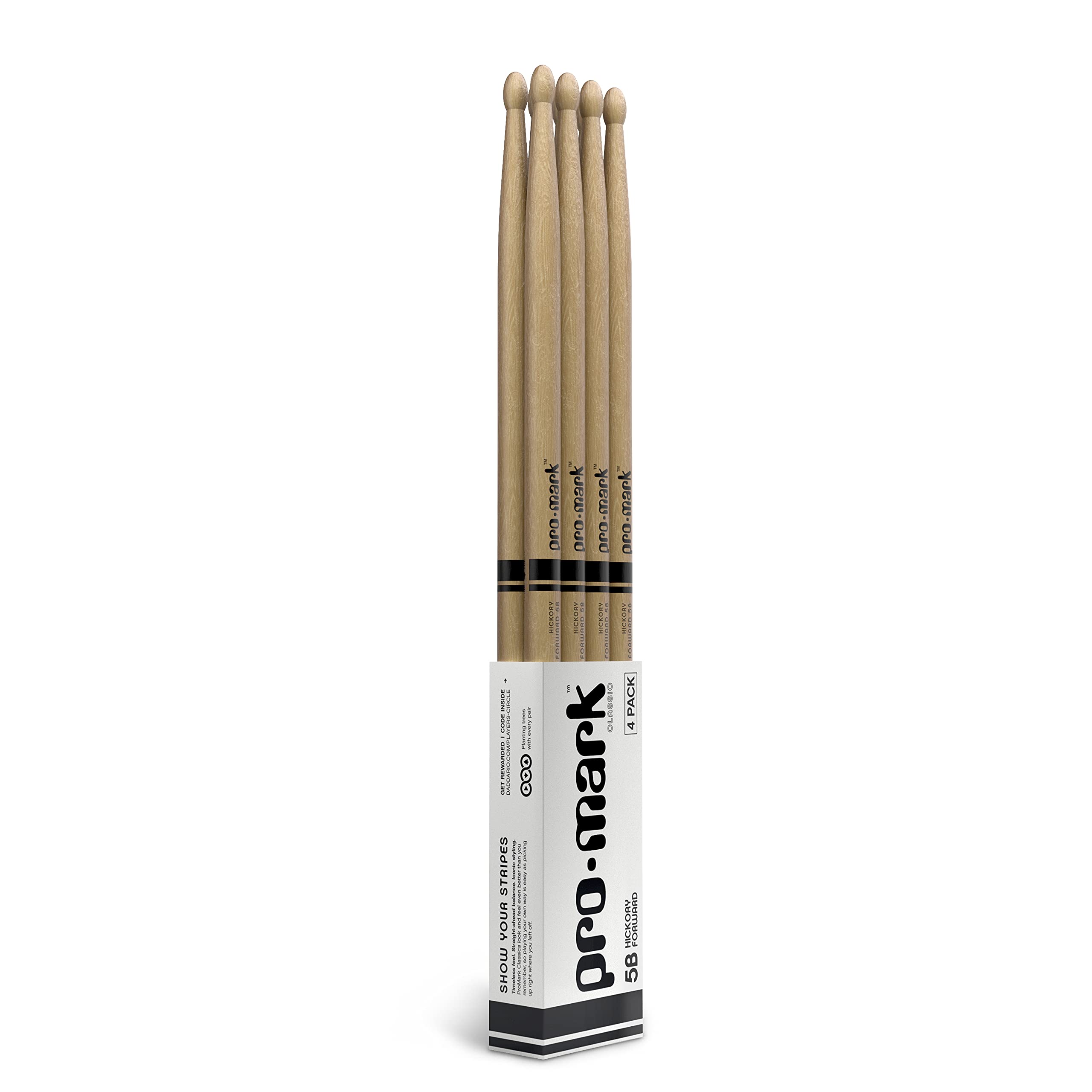 ProMark Classic Forward 5B Hickory Drumsticks, Oval Wood Tip, Buy 3 Pairs Get 1 Free