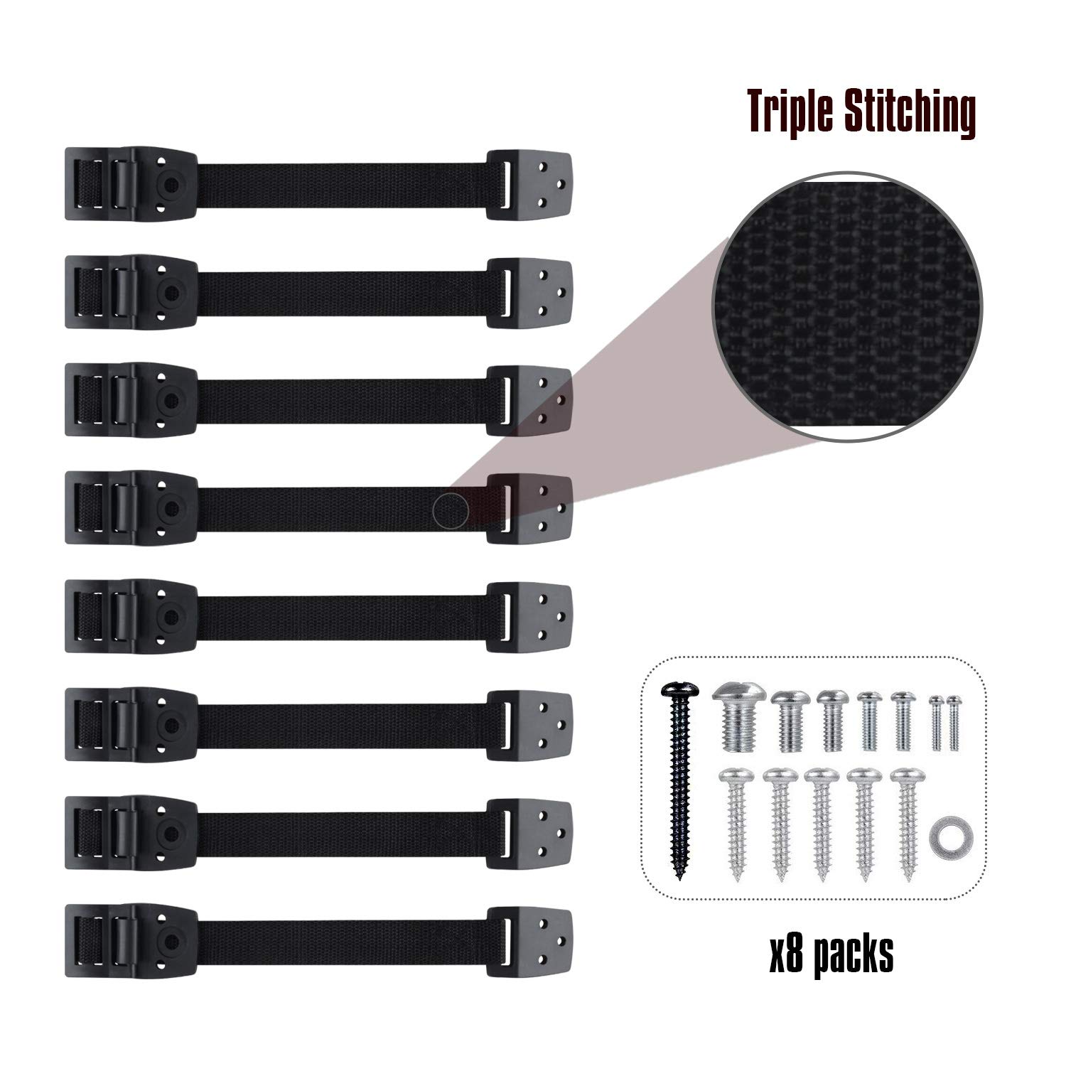 COCOLi Anti-Tip Furniture Straps, Adjustable TV Safety Straps, 8 Pack Wall Anchor for Earthquake Resistant, Heavy Duty Mounting Straps for Baby Proofing & Child Safety (Black, ) : Baby