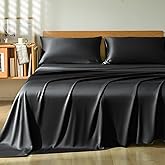 Homiest Queen Sheet Set 4pcs, 100% Rayon Derived from Bamboo Sheets, Cooling & Breathable Bedding for Hot Sleepers, Soft Luxury Sheets with 16" Deep Pocket, Hotel-Grade Silky Comfort (Black)