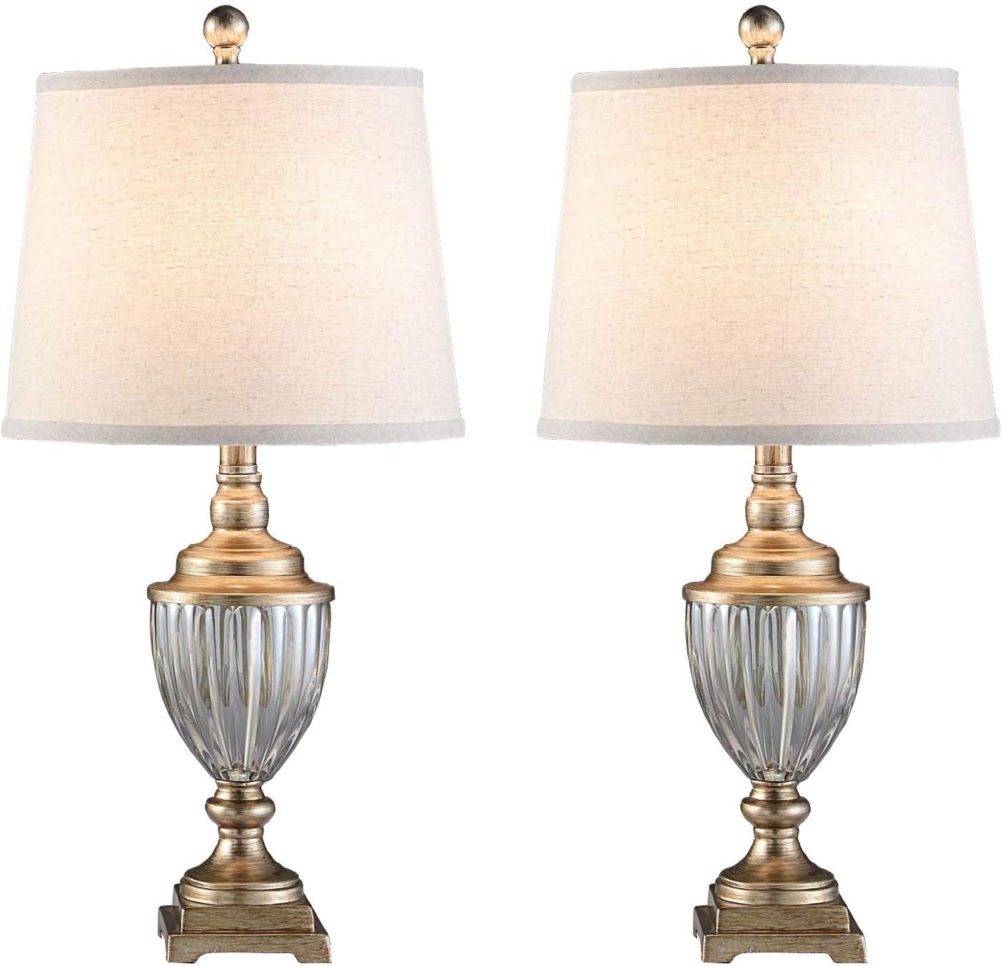 Resin Table Lamps Set of 2 with Beige Shade, 25" Antique