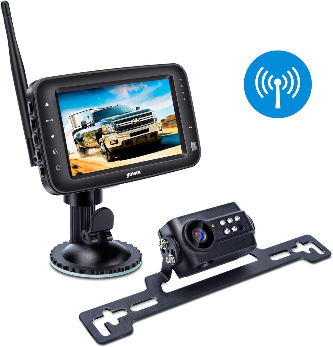 Wireless Backup Camera System, IP69k Waterproof Wireless License Plate Rear View Camera, Night Vision and 4.3 inch Wireless Monitor for Trailer, RV, Trucks, Pickup Trucks, Cargo Vans, etc
