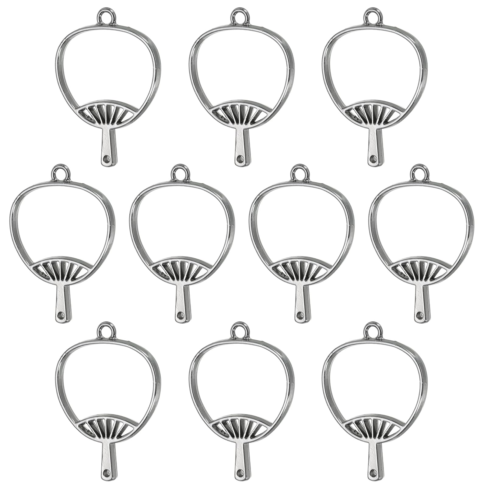 PATIKIL Alloy Open Back Bezel Pendants, 10 Pack Fan Shaped Hollow Resin Pendant Frame for DIY Crafts Earrings Necklace Bracelet Making, Black