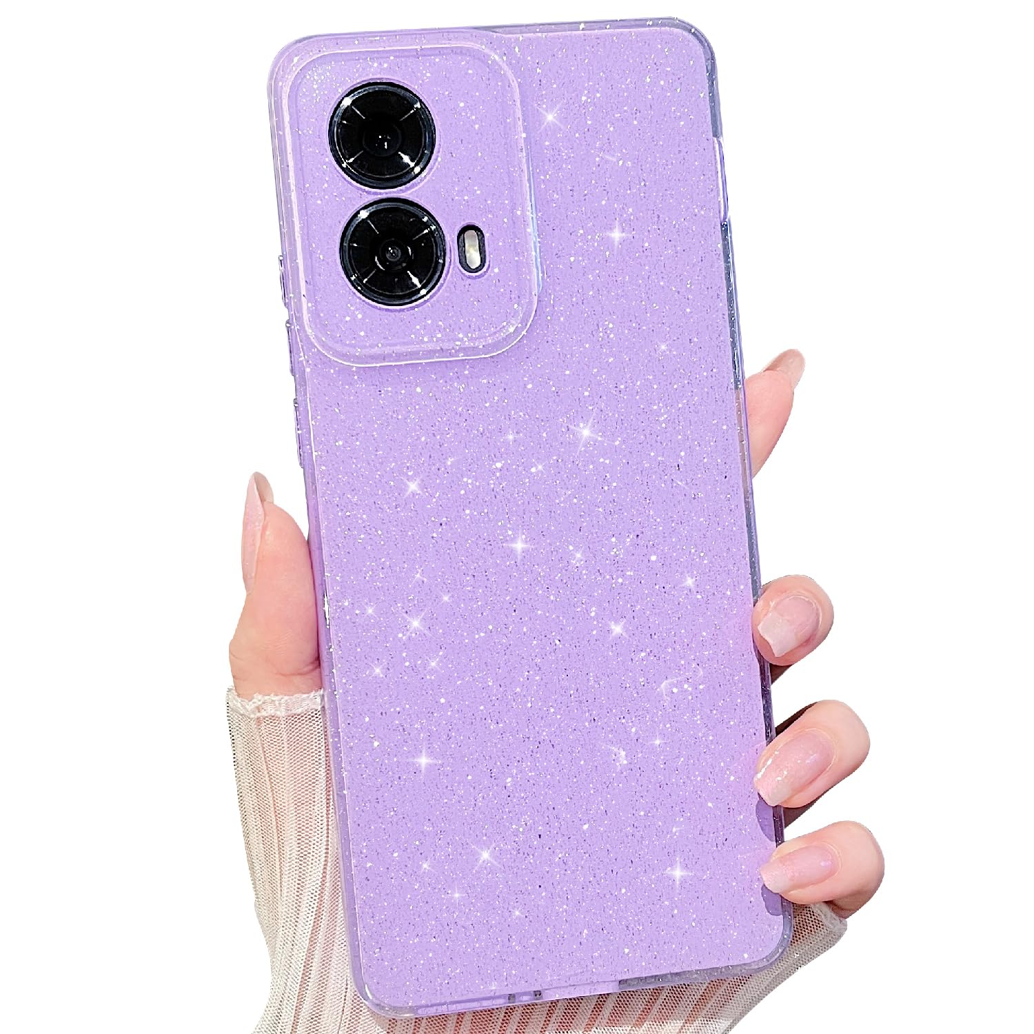Finyosee for Moto Edge 2024 Case,Cute Super Vibrant Neon Glitter Shiny Bling Sparkly Case Thin Slim Shockproof Camera Protection Cover for Women Girl for Motorola Moto Edge 2024-Purple