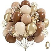 60pcs Brown and Gold Balloons for Neutral Bridal Shower, Birthday, Baby Shower Party Decorations - Light Sand White Confetti Balloons
