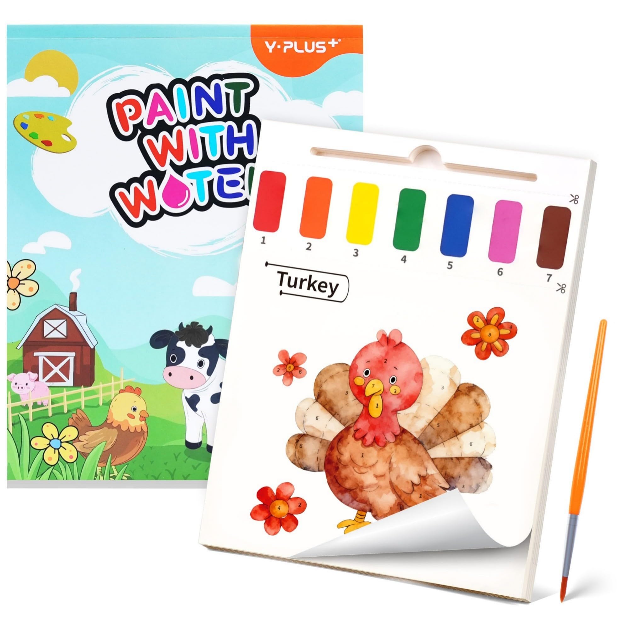 YPLUS Paint with Water Books for Toddlers, Watercolor Painting Paper for Kids Ages 1-3, 2-4, Art Craft Gift for Drawing with Brush, Farm
