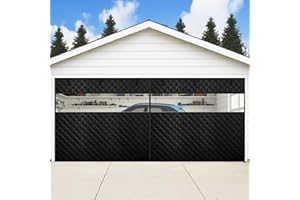 HOMEALEXA Thermal Insulated Garage Door Curtain with Clear Window, 16ft x 7ft Winter Door Cover for 2 Car Garage Heat Insulation with Thicken Polyester Fiberfill & Durable Oxford Fabric, Waterproof