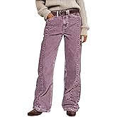 Flamingals Mid Rise Straight Leg Pants for Women Loose Fit Solid Seam Front Baggy Pants Without Belt