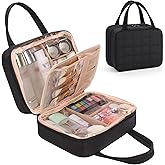 onemoky Travel Makeup Bag, Large Capacity Cosmetic Bag, Portable Make Up Bag Organizer for Women, Waterproof Cosmetic Travel Bag with Dividers and Brush Compartment for Cosmetics & Toiletries