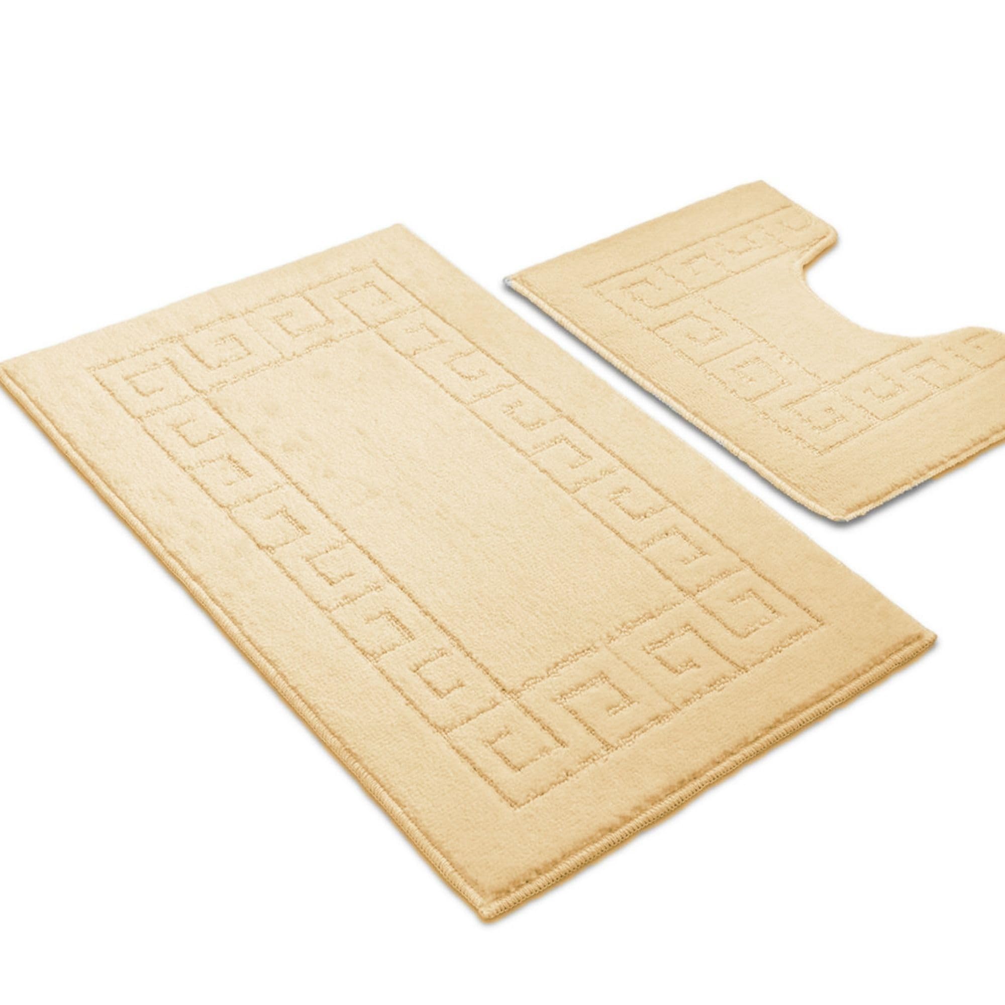 Paradise Products Bath Mat Set - New Greek Rug Style, 2-Piece Non-slip Bathroom Mats (Cream)