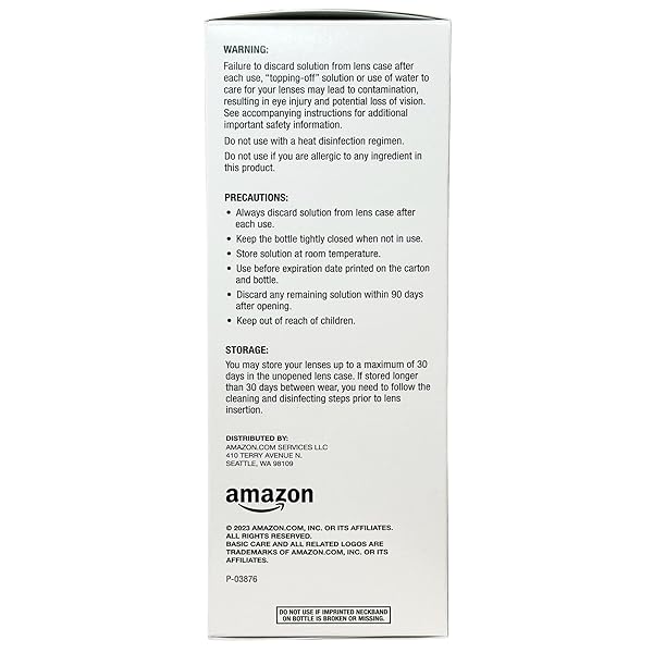 AMAZON BASIC CARE MULTI-PURPOSE CONTACTS SOLUTION – PREMIUM FORMULA, DISINFECTS, CLEANS, REMOVES PROTEIN, MOISTURIZES FOR 16+ HOURS, CONTACT LENS CLEANER & STORAGE, 12 FL OZ (PACK OF 1)