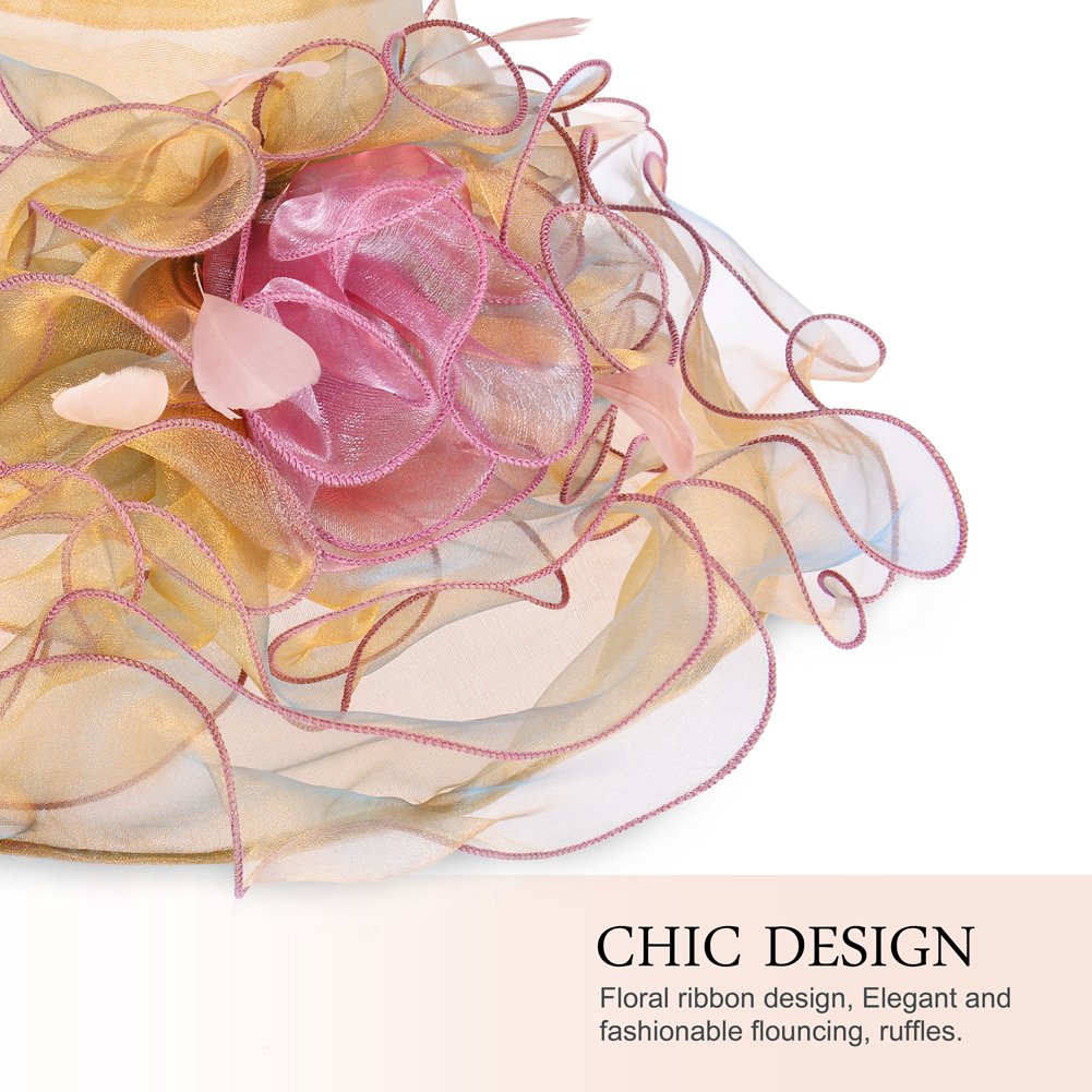 Vbiger Women Oganza Summer Beach Church Hat Ascot Race Derby Hat for Cocktail Tea Party Wedding(Yellow)