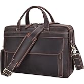 Masa Kawa Leather Briefcase for Men 15.6", 17" Laptop Computer Case Business Travel Work Messenger Cross Body Shoulder Bag