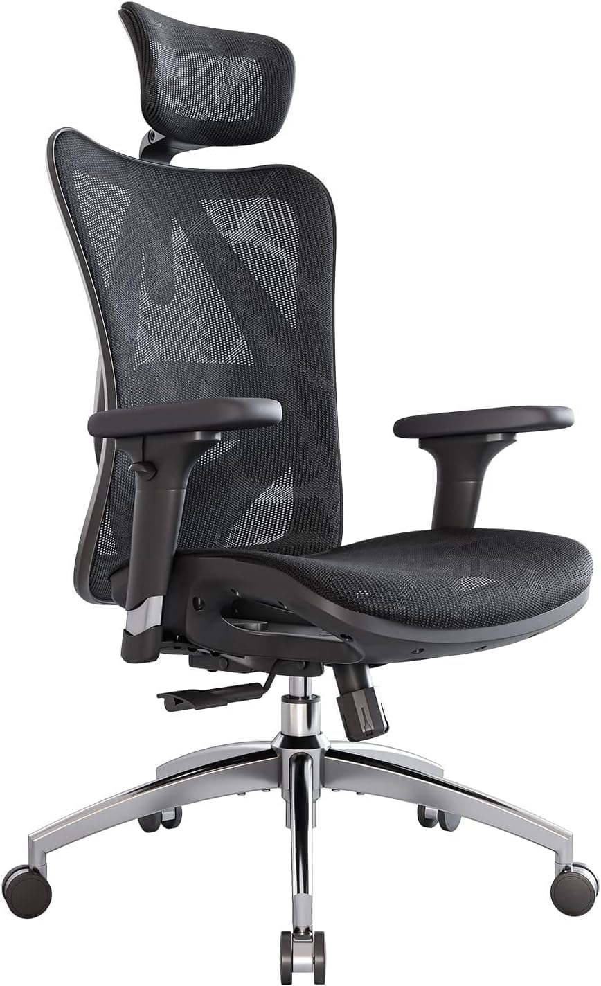 SIHOO M57 Silla de Oficina Ergonómica de Malla, Silla de Escritorio para el Hogar con Respaldo Alto con Apoyabrazos 3D, Soporte Lumbar y Reposacabezas Ajustable, Cómoda Silla para Computadora, Silla de Oficina Grande y Alta con Capacidad para 330 LBS-Negr