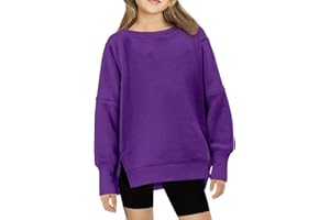 Yoklass Girls Casual Sweatshirt Crew Neck Long Sleeve Shirts Oversized Side Slit Pullover Top 4-13 Years