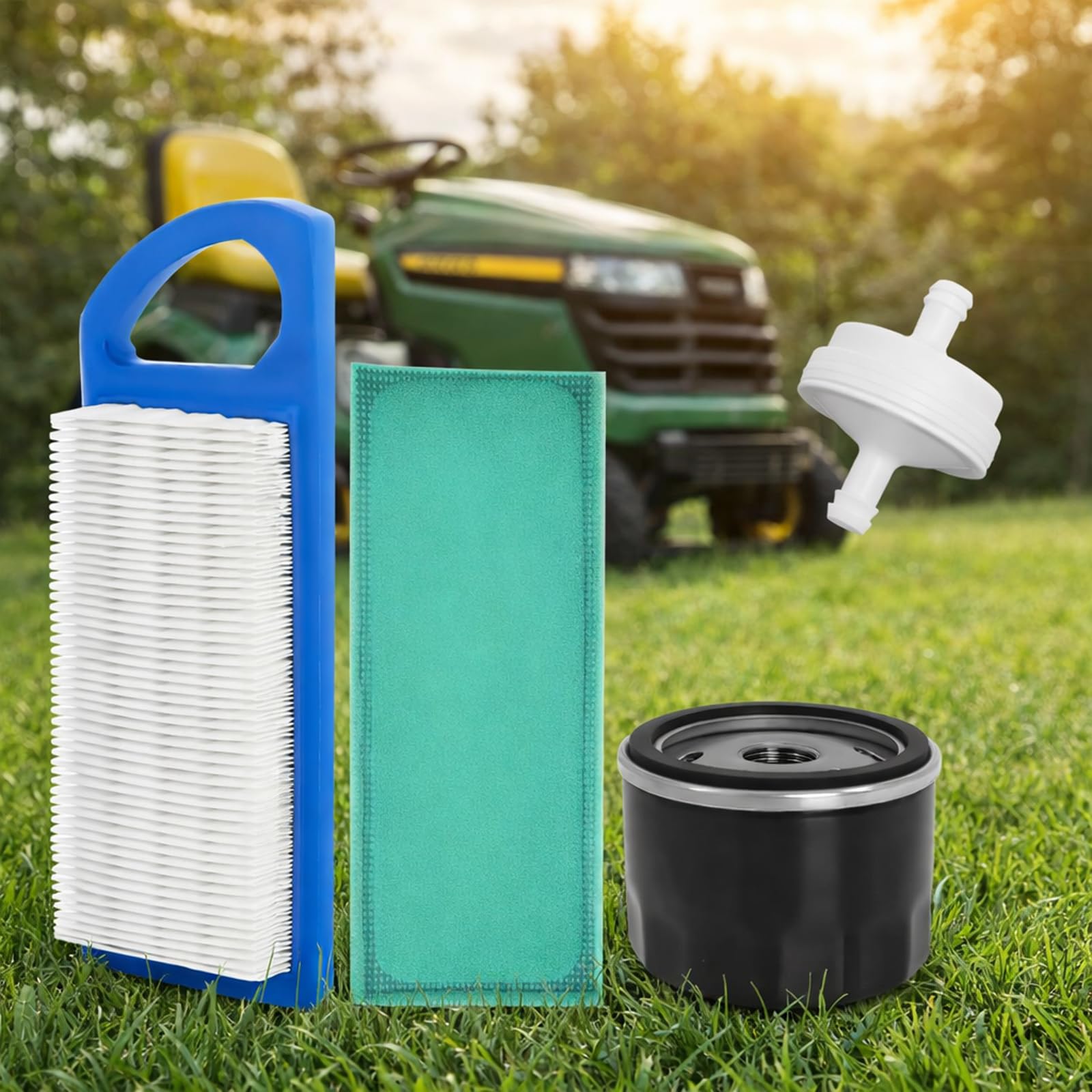 PODOY 697153 Air Filter & 492932 Oil Filter & 394358 Fuel Filter for Briggs & Stratton 5127A 5127B Intek 15.5, 17 and 17.5 HP Lawnmower Engine
