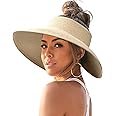 FURTALK Sun Visor Hats for Women Wide Brim Straw Ponytail Summer Beach Hat UV UPF Packable Foldable Travel