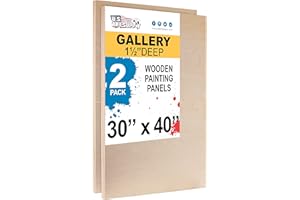 U.S. Art Supply Unfinished Cradled Wood Panels for Painting, 2 Pack of 30x40 inch - Gallery Birch Wooden Canvas Boards 1-1/2" Deep - Mixed-Media Craft, Acrylic, Oil, Encaustic, Paint Pouring