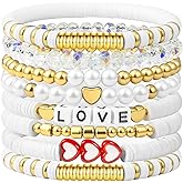 meosked Surfer Heishi Clay Bead Friendship Bracelets, Stretch Stackable Beaded Preppy Bracelet for Women