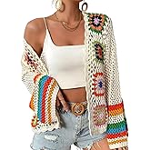 Women's Floral Crochet Cardigan Boho Hollow Out Sweater Cardigan