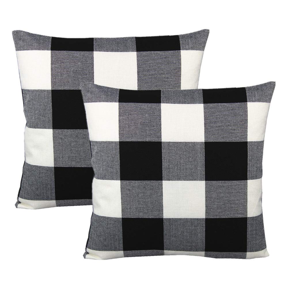 VAKADO Black White Buffalo Plaids Decorative Throw Pillow Covers Farmhouse Retro Check Checkers Cotton Linen Square Cushion Cases Home Decor Outdoor for Sofa Couch Patio 18x18 Set of 2
