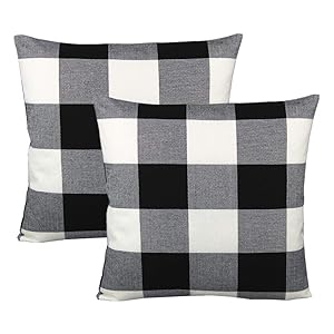 VAKADO Black White Buffalo Plaids Decorative Throw Pillow Covers Farmhouse Retro Check Checkers Cotton Linen Square Cushion Cases Home Decor Outdoor for Sofa Couch Patio 18x18 Set of 2