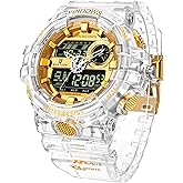 PINDOWS Watch for Men, 50M Waterproof Analog Digital Watches Watch Outdoor Sports Electronic Watch Date Multi-Function LED Alarm Stopwatch.