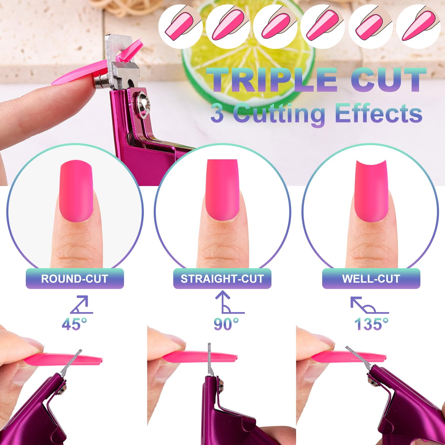 Violet Red Premium Adjustable Nail Clippers with Magnets Sizers for Acrylic Nails, Stainless Steel Nail Cutter Trimmer for Artificial Fake False Tips Manicure Sharp Blade Clip Tool for Salon Beauty - Image 4