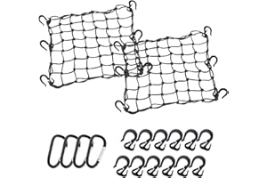 Thewinio Cargo Net 15"x15" Stretches to 30"x30" with Thicken Hooks | Natural Latex Core, Tight 2”x2” Mesh Small Heavy Duty Bungee Net for Motorcycle Helmet, Bike, ATV, UTV, Luggage (Black, 2 Pack)