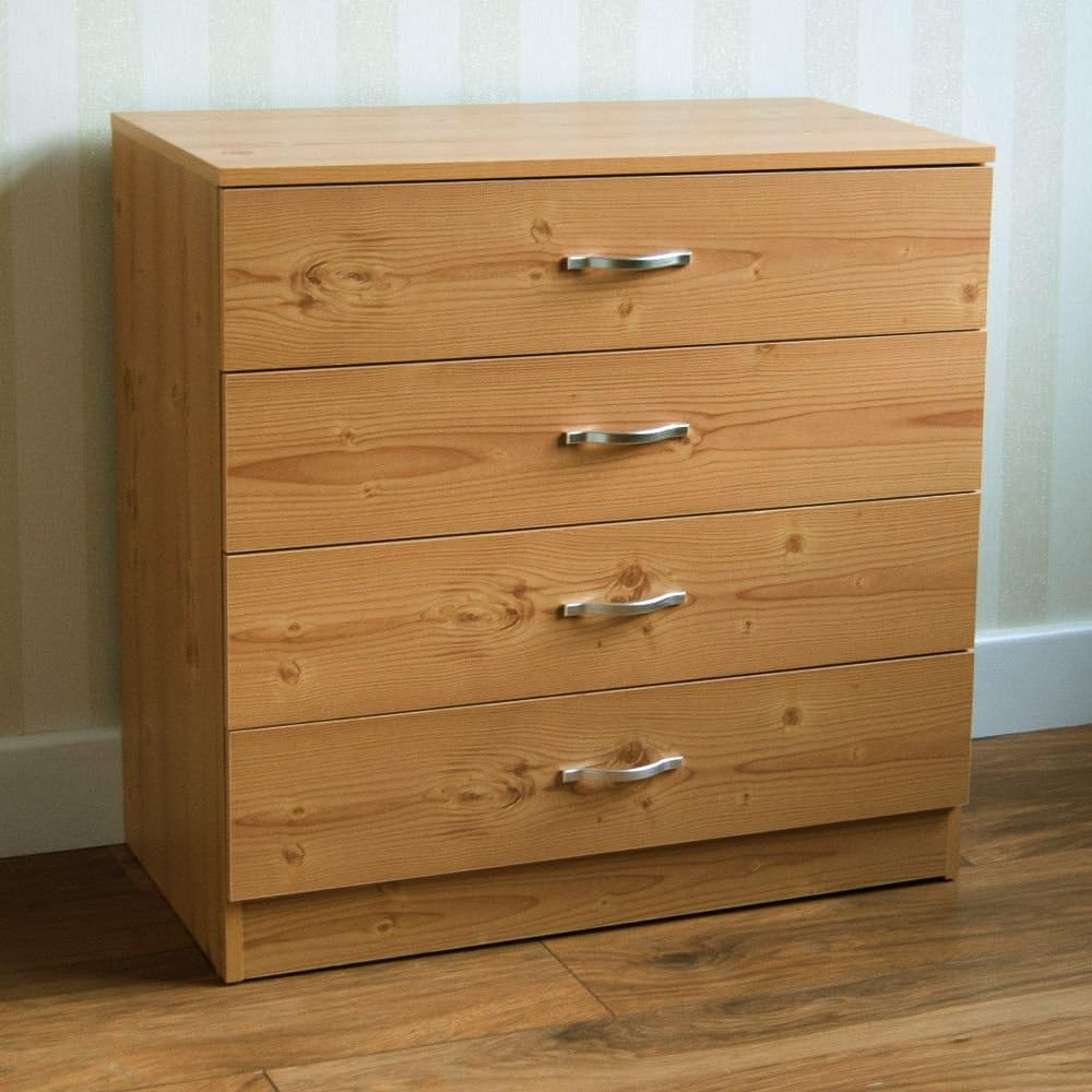 Vida Designs Pine Chest of Drawers, 4 Drawer with Metal Handles & Runners, Unique AntiBowing
