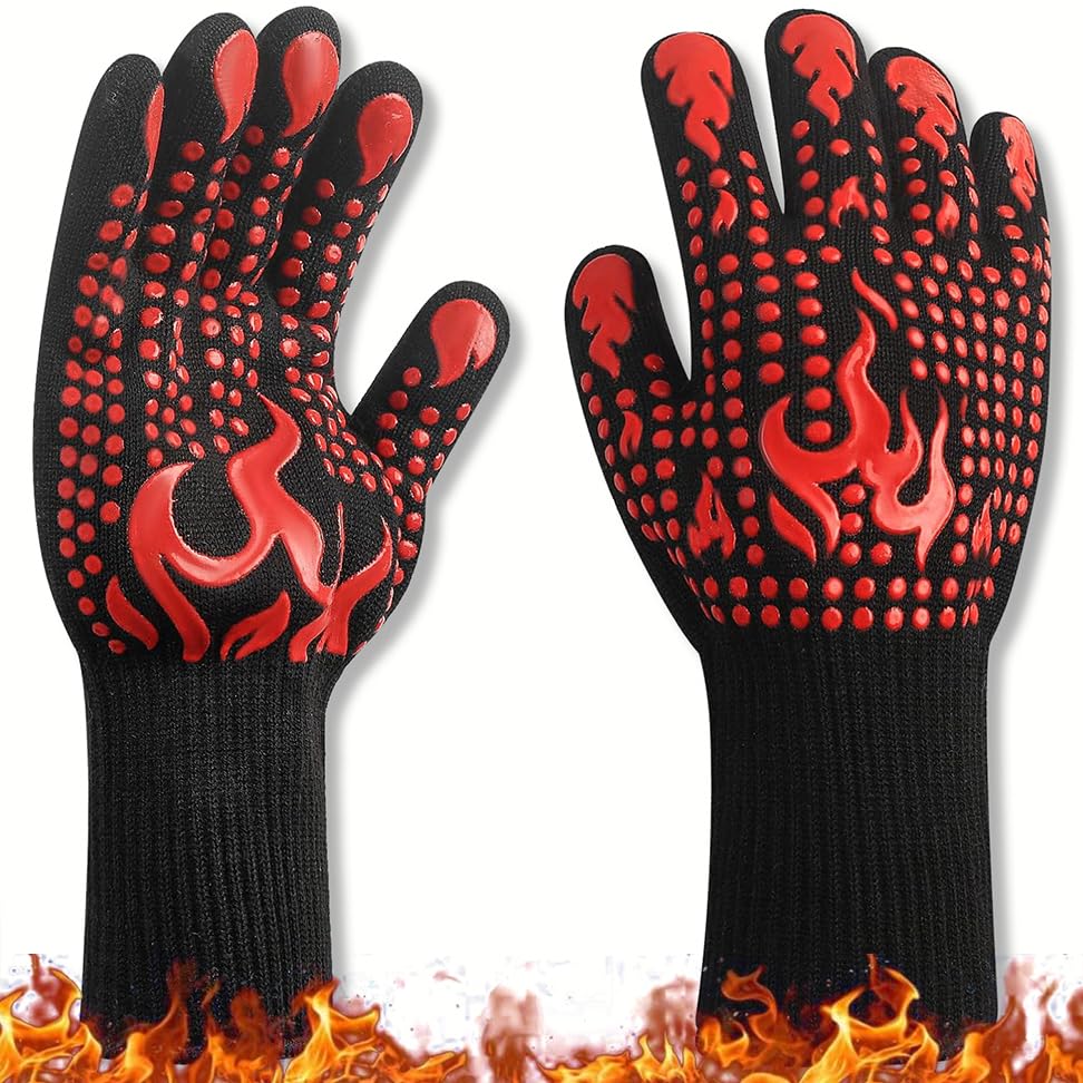 BBQ Gloves, Silicone Non-Slip Oven Gloves, 800 ℃/1472℉ Heat Resistant Grilling Gloves Long Kitchen Gloves for Barbecue, Cooking, Baking, Cutting