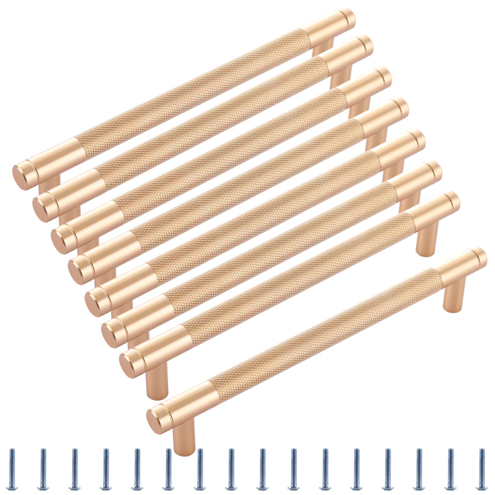 MEIDIV 8PCS 158mm Gold Kitchen Handles, Hole Spacing 128mm Gold Wardrobe Handles, T Bar Handle for Cupboard Wardrobe Cabinet Door — image 1