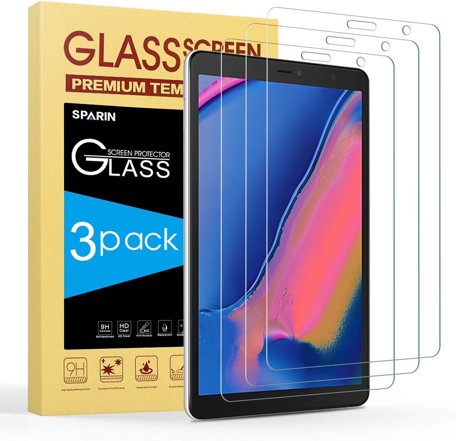 SPARIN Screen Protector for Galaxy Tab A 8.0 (2019), [3 Pack] 9H Premium Tempered Glass for Samsung Galaxy Tab A 8.0 with S Pen 2019, Scratch Resistant, Easy Installation, Bubble Free