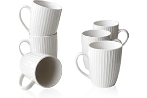 MIWARE 11 Ounce Porcelain Mugs, Set of 6 Coffee Mugs for Tea, Milk, Hot Cocoa, White
