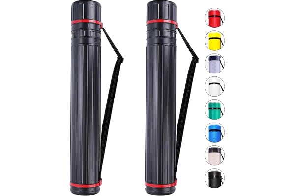 2-Pack XX-Large Extendable Poster Tubes Expand from 30.5” to 50” with Shoulder Strap | Carry Documents, Blueprints, Drawings