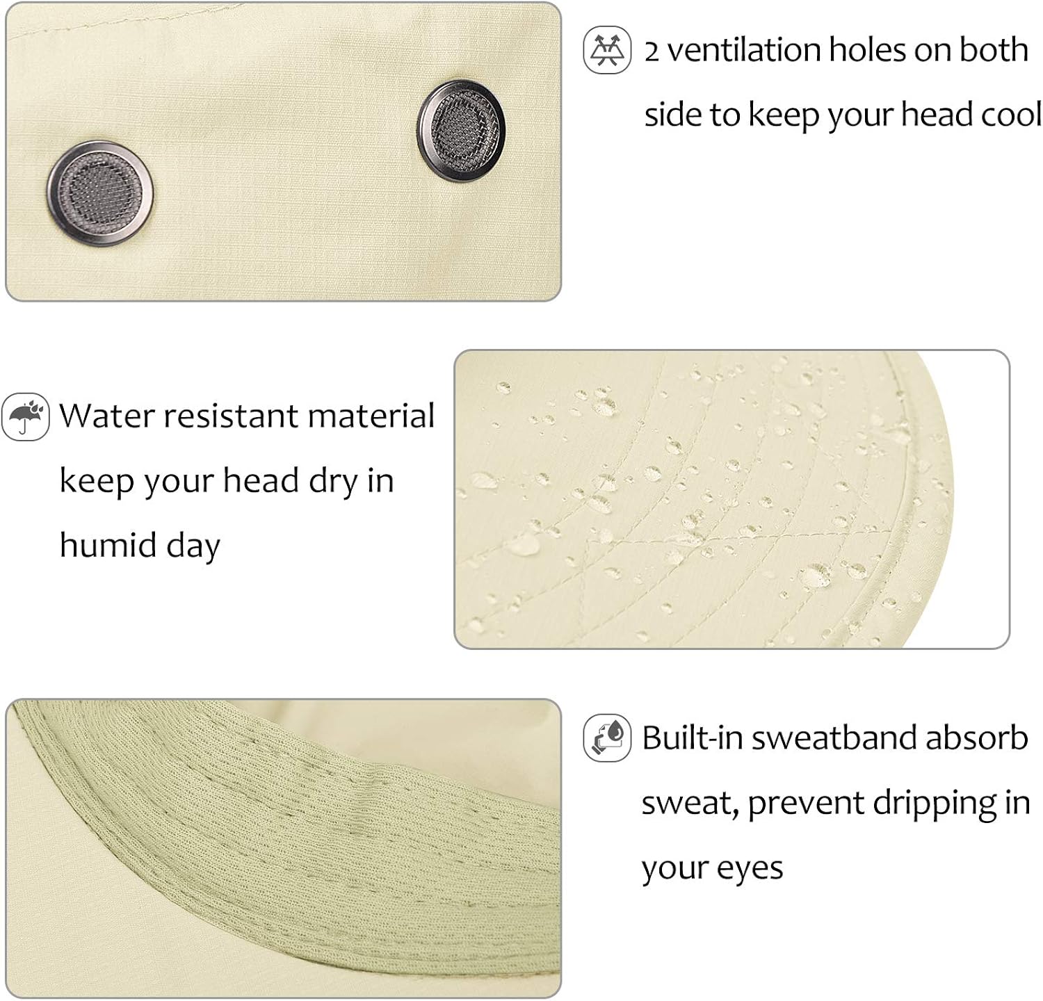Waterproof Sun Hat Outdoor Wide Brim Bucket Boonie Cap for Safari Hiking Fishing: Clothing