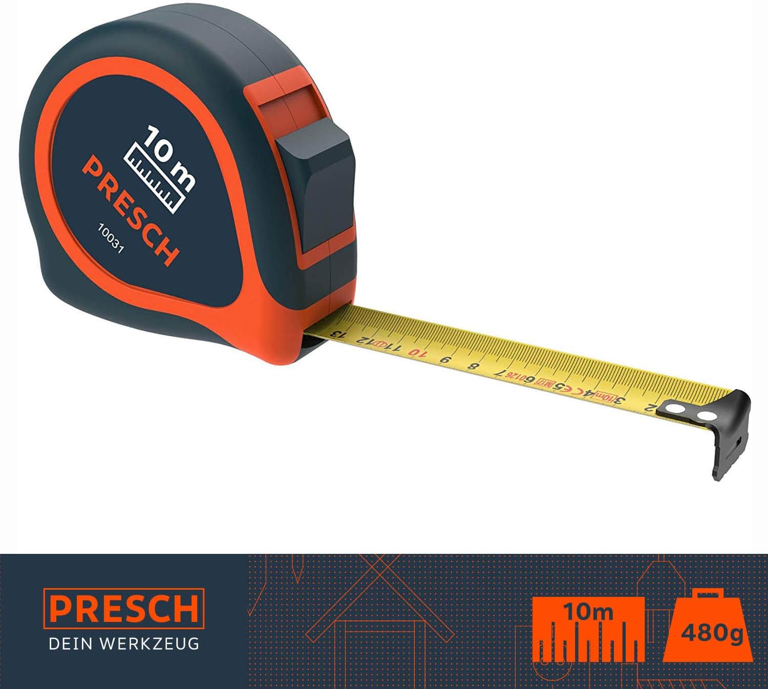 Presch Tape Measure 10 Metre - Robust Large Measuring Tape Metric, Riveted, with Metal Belt Holder and Retractable Measure Tape 10m - Image 3