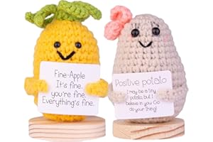 MuMyer Funny Positive Potato 2 Pack Handmade Emotional Support Knitting Wool Potatoes Doll Gift with Wooden Base for Friends, Parties, Christmas Decoration and Encouragement(C12)