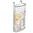 mDesign Over Cabinet Kitchen Storage Organizer Holder or Basket – Hang Over Cabinet Doors in Kitchen/Pantry - Holds up to 50 Plastic Shopping Bags - Solid Steel Wire in Chrome Finish