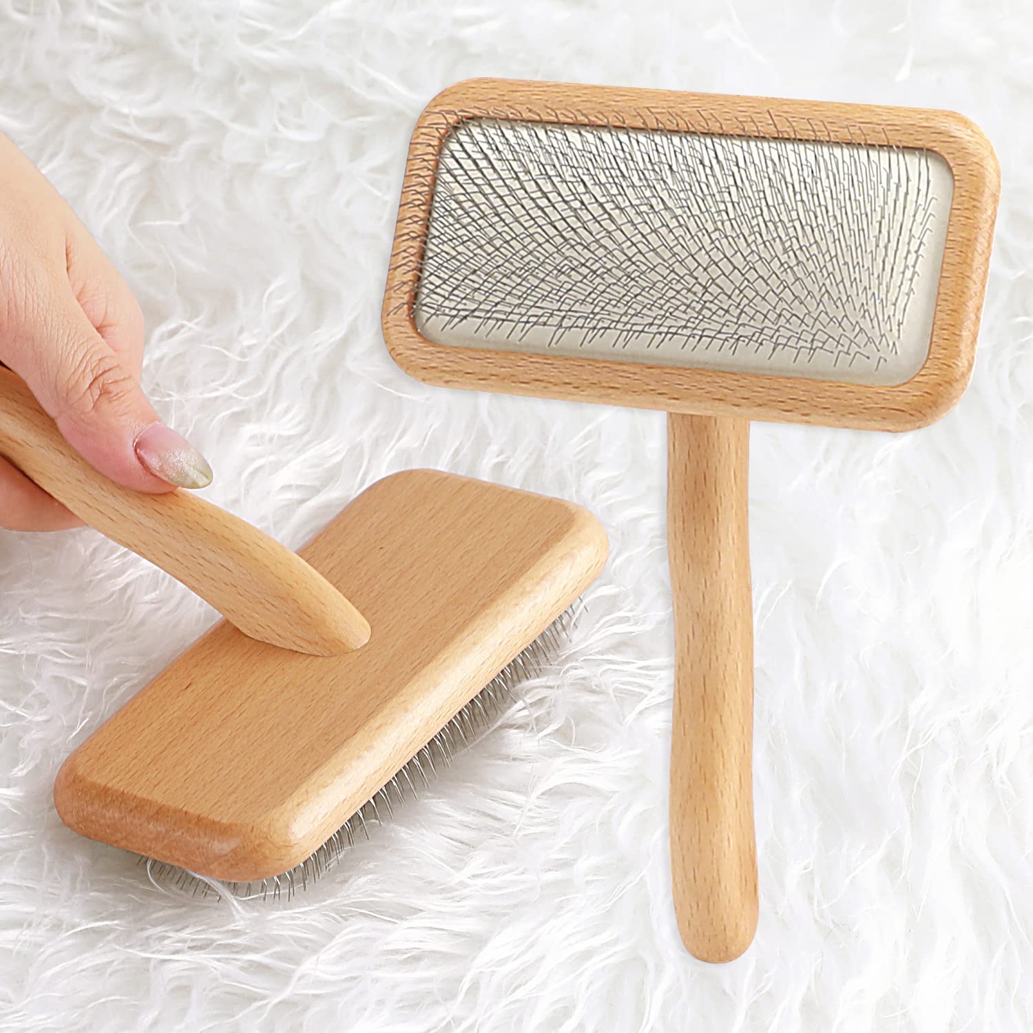 Carpet Rake-Wood Sheepskin Wool Brush, for Carding Fur, More Suitable for Pile Carpets/Rugs, Restore Carpets Softness and Texture, Let Rugs to New Looking(Natural Wood, 1PCS)