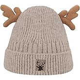 RARITYUS Women Warm Hat Cute Reindeer Antlers Knitted Winter Hats Crochet Earflap Knit Cap Beanie for Adults Kids