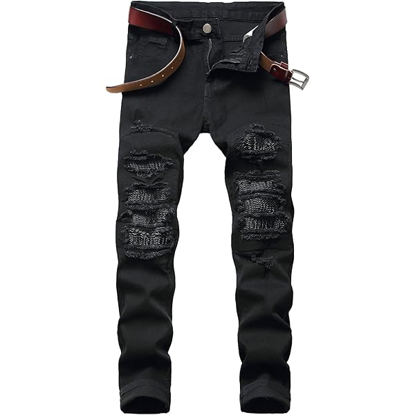 COOSVEN Men Ripped Jeans, Slim Fit Straight Leg, Denim Pants with