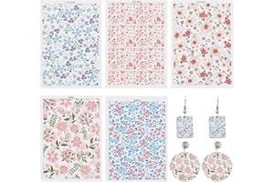 CRAFTYMELODY Lot de 5 feuilles de papier de transfert à l'eau pour argile polymère - 5 styles de céramique - Papier de transf