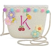 Letter Small Woven Straw Summer Beach Tote Bag for Women 2025,Woven Straw Beach Purse Shoulder Crossbody Bag for Women 2025