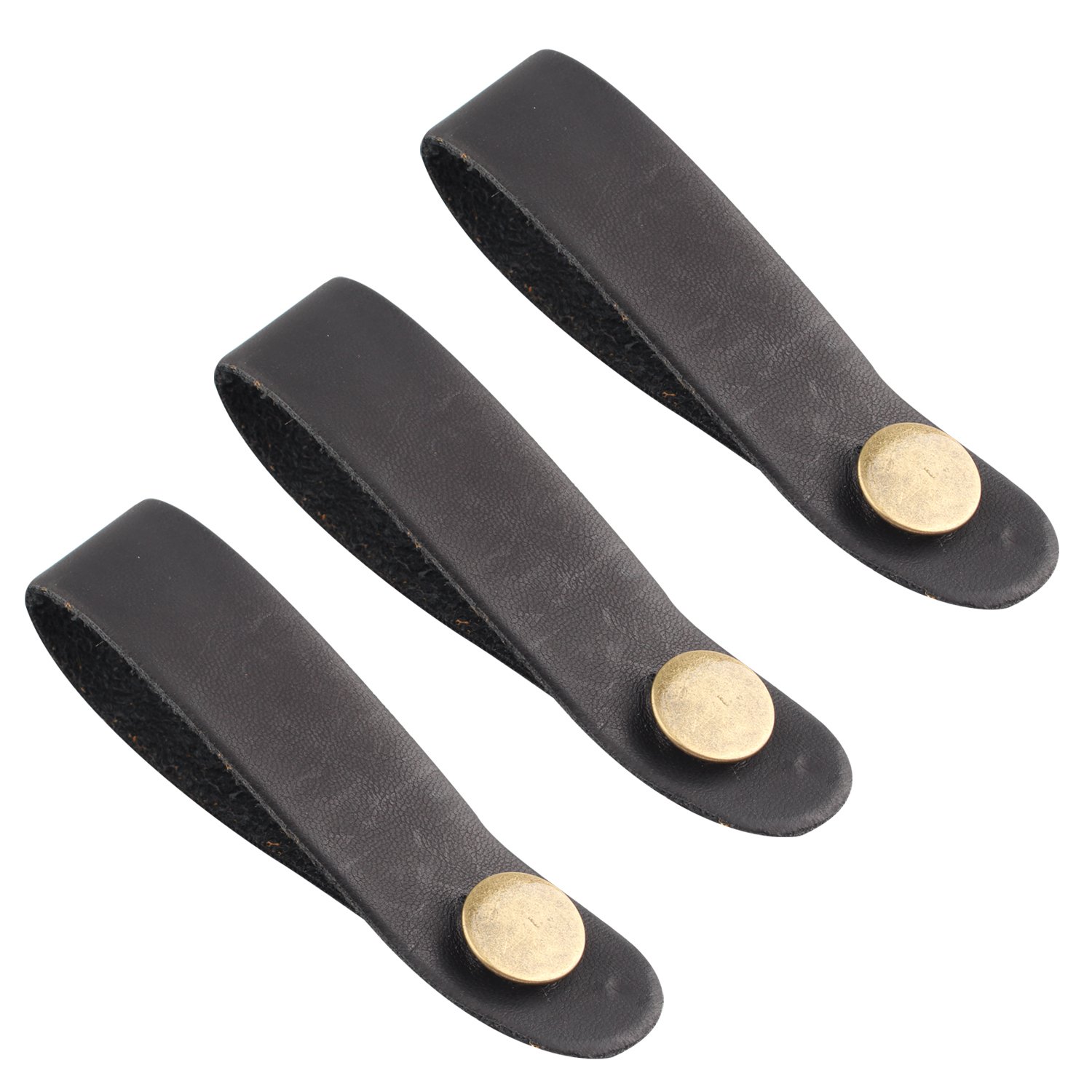 Futheda 3PCS Guitar Leather Headstock Tie Strap Hook with Retro Metal Button Accessories for Acoustic/Electric Guitars and Ukulele Black
