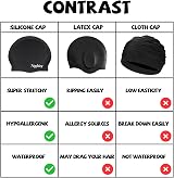 Nepfaivy Kids Swimming Cap Silicone Waterproof 6-14 Years Black view 7