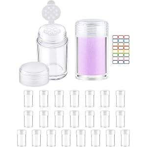 DAWZMR 24PCS Loose Powder Containers, 10 ml Clear Small Travel Cosmetic Seasoning Dispenser Bottle with Labels