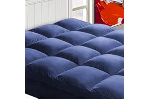 CHOPINMOON Cooling Mattress Topper King for Back Pain, Extra Thick Mattress Pad Cover, Plush Pillow Top Overfilled with Down Alternative, Deep Elastic Pocket, Navy