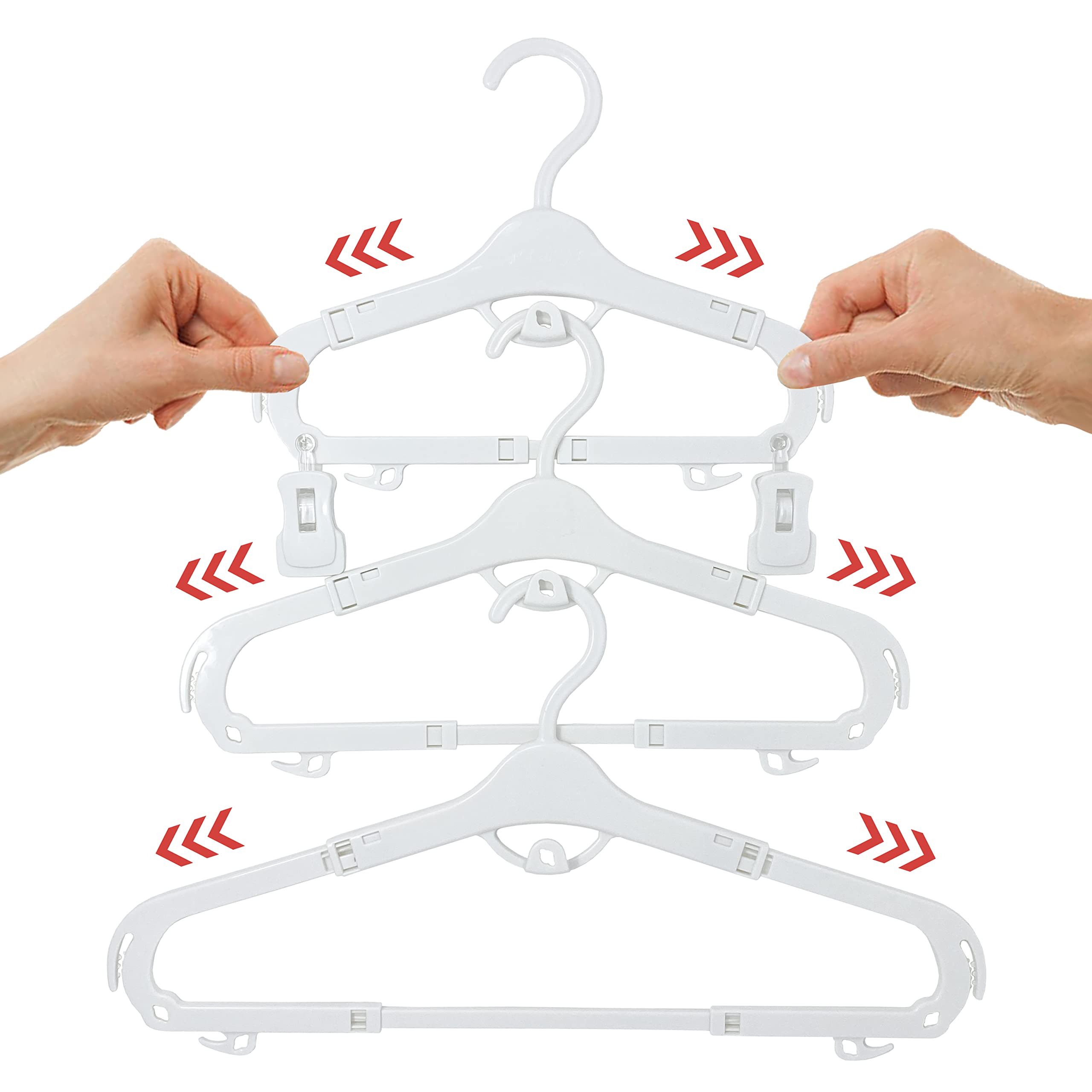 GROHANGER Baby Hangers, Kids Hangers, Childrens Clothes Hangers. ONLY baby hanger that grows from Newborn to Full Adult Size 27-41cm. Space-Saving Stackable Hooks. 18 White Non-Slip Hangers,12 Clips