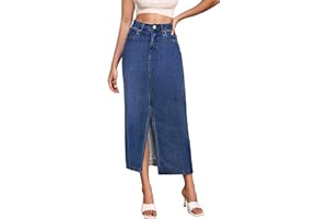 Hybrid & Company Women's Long Denim Skirt – Stretch Jean Skirt for Office and Casual Wear