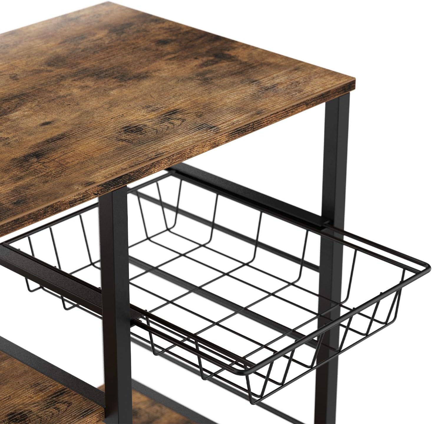 IRONCK Industrial Kitchen Baker’s Rack, Kitchen Island Utility Storage Shelf, Coffee Bar Microwave Stand with 6 Hooks, Metal Frame, Simple Assembly, Vintage Brown - Standing Baker's Racks